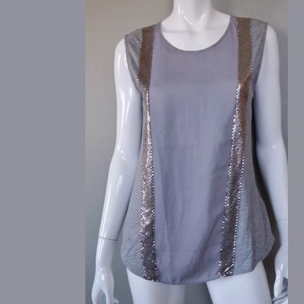 New j. Crew chiffon cotton gray silver sequin top